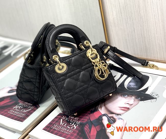 DIOR MICRO Lady Dior Bag Lambskin Black S0856 12cm - 1