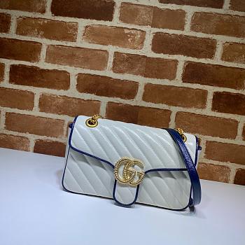 GUCCI GG Marmont Small Shoulder Bag White/Navy ‎443497 26 x 15 x 7 cm