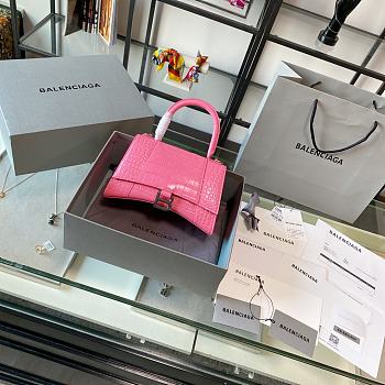 BALENCIAGA Women's Hourglass Small Top Handle Bag In Crocodile Leather Pink 5935461 23 x 10 x 24 cm