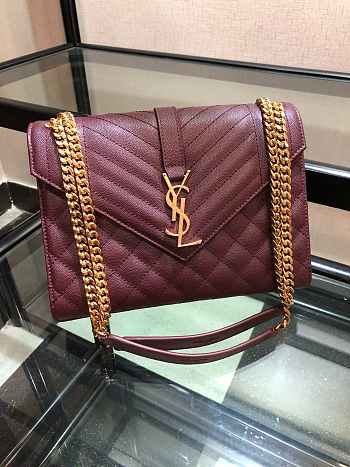 YSL ENVELOPE MEDIUM Bag In Grained Leather Burgundy 600185 24 x 7.5 x 18 cm