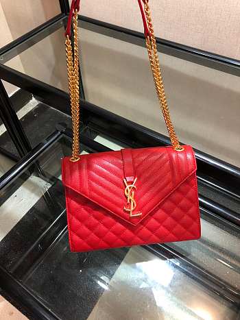YSL ENVELOPE MEDIUM Bag In Grained Leather Red 600185 24 x 7.5 x 18 cm
