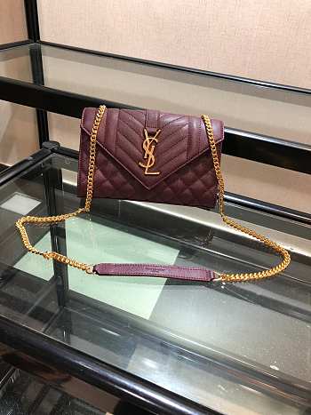YSL ENVELOPE SMALL Bag In Grained Leather Burgundy 600195 21 x 13 x 6 cm