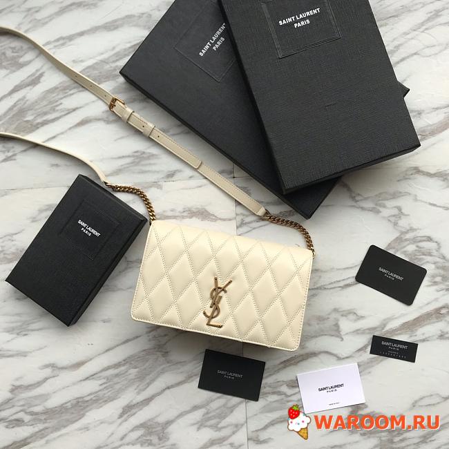 YSL Ladies Angie Chain Bag In Quilted Lambskin White 568906 22 x 13 x 5.5 cm - 1