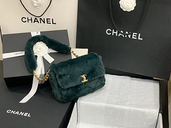 CHANEL Shearling Lambskin Flap Bag Golden Metal Green AS2240 15.5 x 21.5 x 6.5 cm