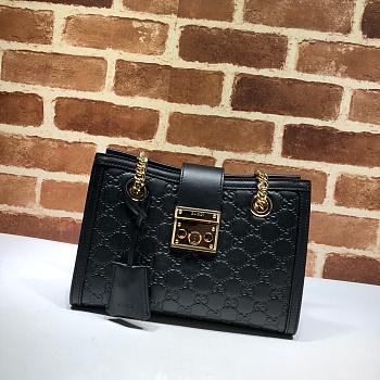 GUCCI SMALL Padlock GG Shoulder Bag In Leather Black 498156 26 x 18 x 10 cm