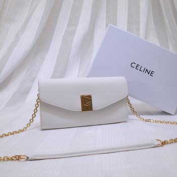 CELINE C Wallet On Chain In Leather White 19 x 9 cm