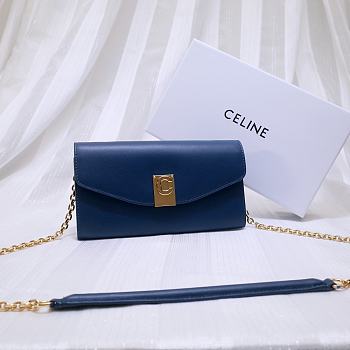 CELINE C Wallet On Chain In Leather Navy 19 x 9 cm