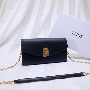 CELINE C Wallet On Chain In Leather Black 19 x 9 cm