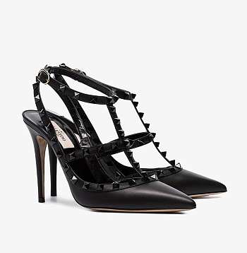 Valentino Black Leather Rockstud High Heels 01