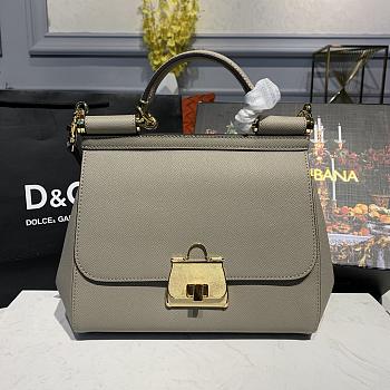 DOLCE & GABBANA Medium Dauphine Leather Sicily Bag Taupe BB6002 25 x 12 x 22 cm