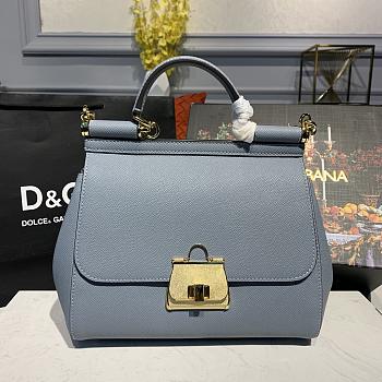 DOLCE & GABBANA Medium Dauphine Leather Sicily Bag Light Blue BB6002 25 x 12 x 22 cm