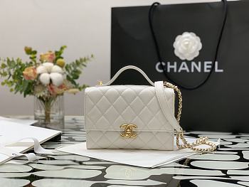 Chanel Mini Flap Bag Handle Lambskin & Gold Metal White AS2796 12.5 x 17.5 x 5.5 cm