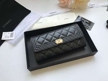 Chanel Long Wallet Smooth Leather Black A80286 19 x 10.5 x 3 cm