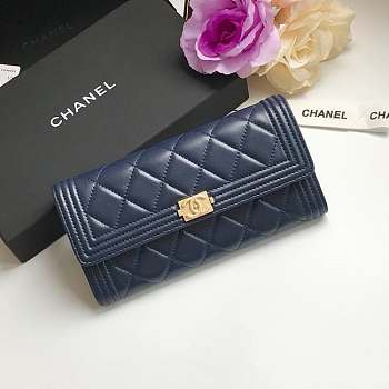 Chanel Long Wallet Smooth Leather Navy A80286 19 x 10.5 x 3 cm