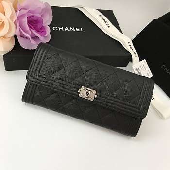 Chanel Long Wallet Smooth Leather Black & Silver-tone Metal A80286 19 x 10.5 x 3 cm