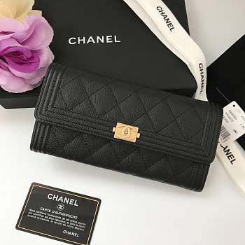 Chanel Long Wallet Smooth Leather Black & Gold-tone Metal A80286 19 x 10.5 x 3 cm