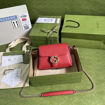 Gucci Interlocking G Leather Crossbody Bag Red 607720 22 x 15 x 7 cm