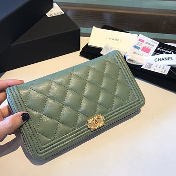 Chanel Boy Long Zipped Wallet Grained Leather Seafoam A80815 19cm