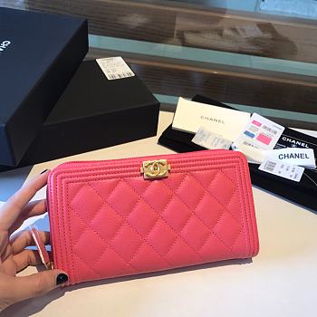 Chanel Boy Long Zipped Wallet Grained Leather Pink A80815 19cm