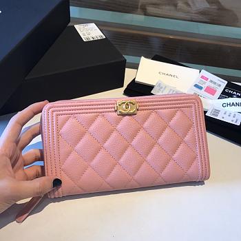 Chanel Boy Long Zipped Wallet Grained Leather Powder Pink A80815 19cm
