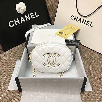 Chanel Lambskin Studded Logo Camera Case White AS1511 13 x 20 x 5 cm