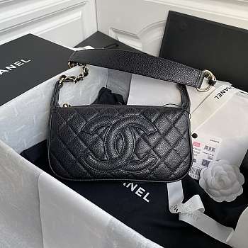 Chanel Grained Leather Hobo Bag Black B01960 25 x 14 x 5 cm