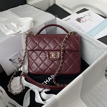 Chanel Mini FLap Bag With Top Handle Crumpled Leather Red AS2892 20 x 15 x 6.5 cm