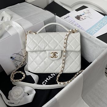 Chanel Mini FLap Bag With Top Handle Crumpled Leather White AS2892 20 x 15 x 6.5 cm