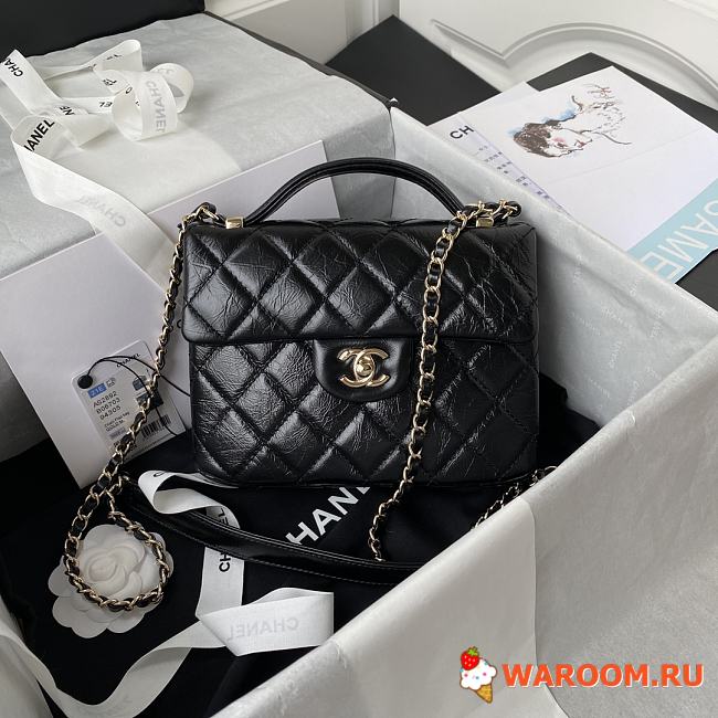 Chanel Mini FLap Bag With Top Handle Crumpled Leather Black AS2892 20 x 15 x 6.5 cm - 1