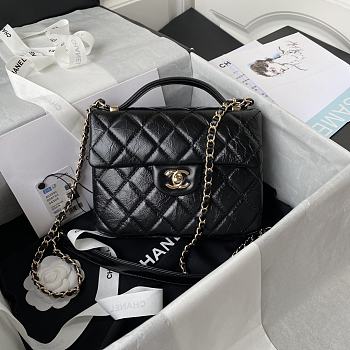 Chanel Mini FLap Bag With Top Handle Crumpled Leather Black AS2892 20 x 15 x 6.5 cm