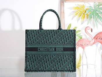 Dior Book Tote Green Oblique Embroidery 41cm
