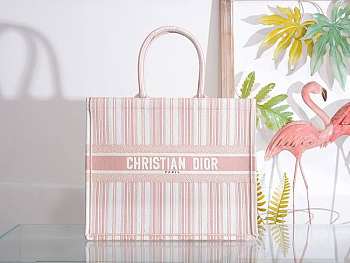 Dior Book Tote Pink Check'n'Dior Embroidery 41cm