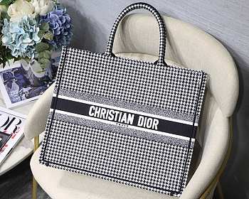 Dior Book Tote Black and White Houndstooth Embroidery 41cm