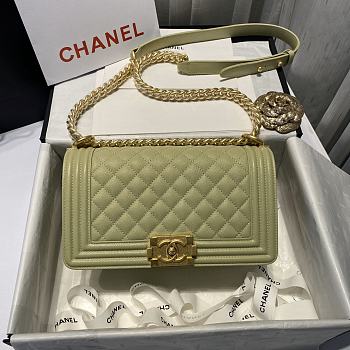 Chanel Medium Boy Bag Classic Gold-tone Metal Grained Leather Olive Green A67086 25cm