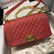 Chanel Medium Boy Bag Classic Gold-tone Metal Grained Leather Peach A67086 25cm - 2