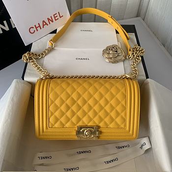 Chanel Medium Boy Bag Classic Gold-tone Metal Grained Leather Mustard Yellow A67086 25cm
