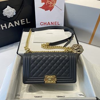Chanel Medium Boy Bag Classic Gold-tone Metal Grained Leather Dark Gray A67086 25cm