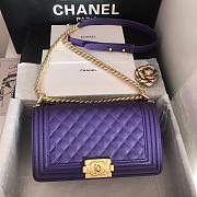 Chanel Medium Boy Bag Classic Gold-tone Metal Grained Leather Purple A67086 25cm - 1