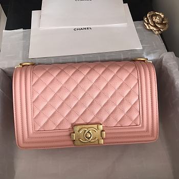 Chanel Medium Boy Bag Classic Gold-tone Metal Grained Leather Pink A67086 25cm