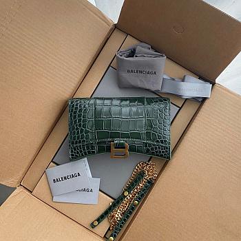 Balenciaga Hourglass Wallet On Chain Crocodile Leather Green 6560501 19 x 12 x 5 cm