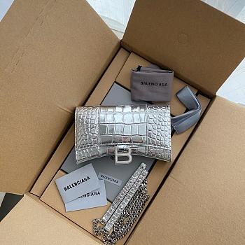 Balenciaga Hourglass Wallet On Chain Crocodile Leather Silver 6560501 19 x 12 x 5 cm
