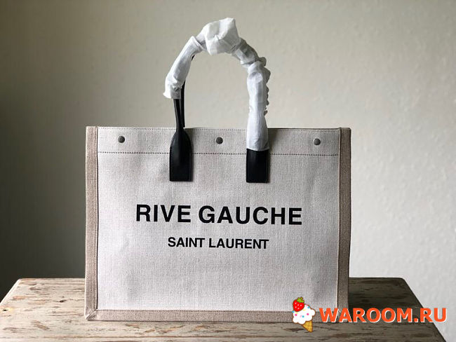 Ysl Rive Gauche Tote Bag In Linen And Leather White 4992909 48 x 36 x 16 cm - 1
