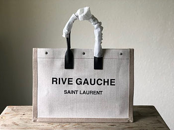 Ysl Rive Gauche Tote Bag In Linen And Leather White 4992909 48 x 36 x 16 cm