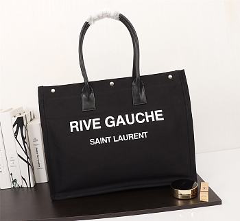 Ysl Rive Gauche Tote Bag In Linen And Leather Black 4992909 48 x 36 x 16 cm