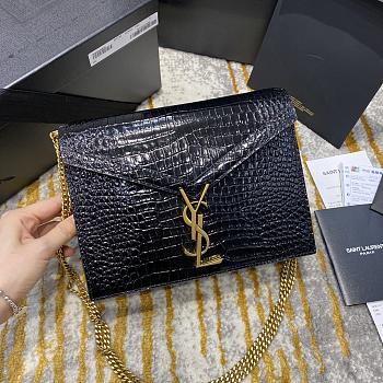 Ysl Cassandra Medium Chain Bag Crocodile Leather Gold-tone Metal Black 532750 22 x 16.5 x 5.5 cm