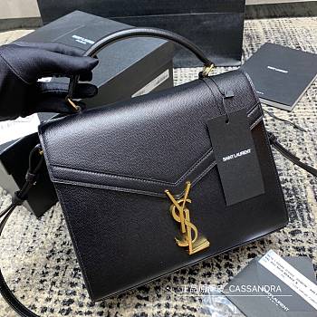Ysl Cassandra Medium Top Handle Bag Grained Leather Black 623931 24.5 x 20 x 11.5 cm
