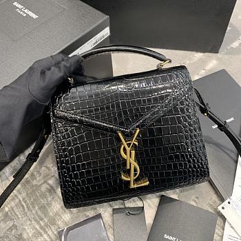 Ysl Cassandra Mini Top Handle Bag Crocodile Leather Black 623930 20 x 16 x 7.5 cm 