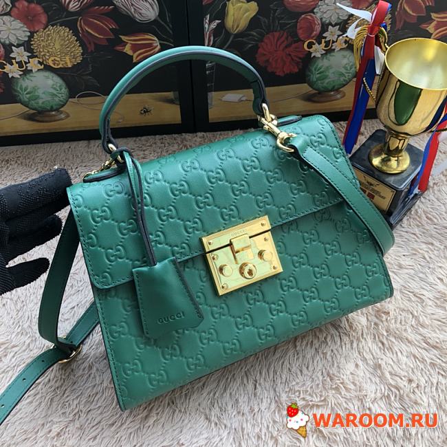 Gucci Padlock Small Top Handle Bag Signature Leather Green 453188 28 x 19 x 11 cm - 1