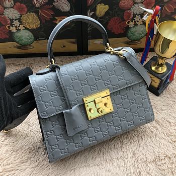 Gucci Padlock Small Top Handle Bag Signature Leather Gray 453188 28 x 19 x 11 cm