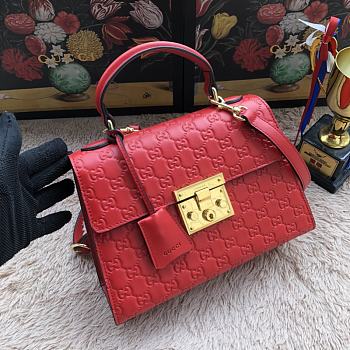 Gucci Padlock Small Top Handle Bag Signature Leather Red 453188 28 x 19 x 11 cm